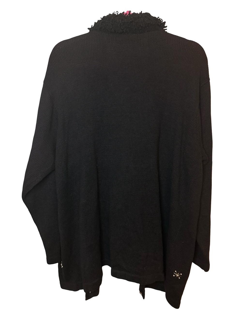 Lemon Grass Beaded Christmas Tree Cardigan Sweater Faux Fur Collar Black Sz 1X - Picture 7 of 7